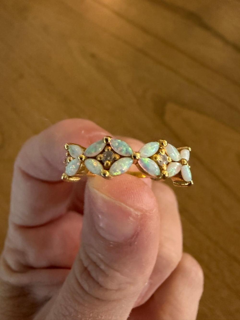 18k Gold Plated 925 Silver Opal Floral Band Ring — Women Jewelry - Size 6.5